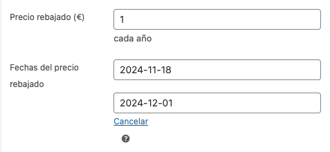 Precio rebajado y fechas en las que se aplica.