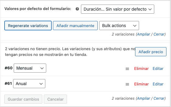 Variaciones en función de los atributos.