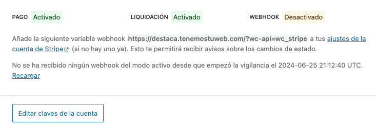 Apartado de detalles de la cuenta en la configuración de Stripe en WooCommerce.