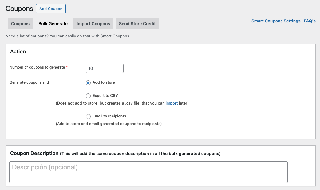 Generar cupones en lote en WooCommerce