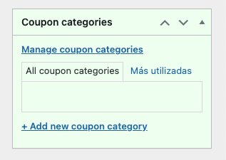 Crear categorías de cupones en WooCommerce
