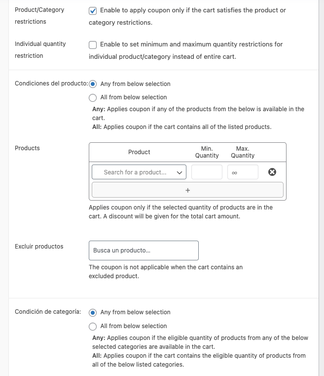 Opciones extra de Smart Coupons for WooCommerce Coupons de WebToffee