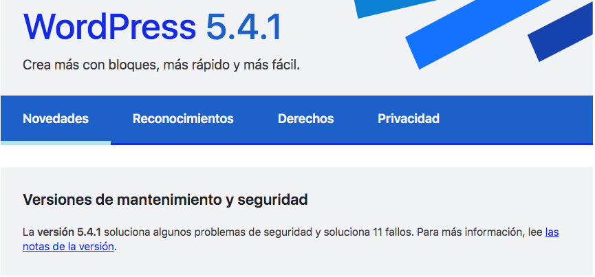 novedades de la actualización 5.4.1 de WordPress